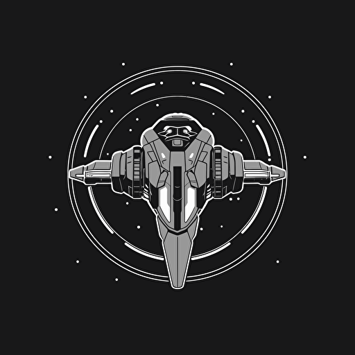 a space ship seen from above with two blasters, vector art, cartoon, Minimalist, background should be solid black