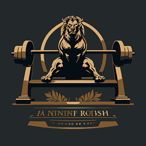 minimalistic vector fitness logo with a royal lion bench pressing