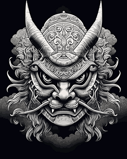 samurai helmet vector drawing, in the style of tokina opera 50mm f/1.4 ff, louis wain, massurrealism, kōshirō onchi, ambient occlusion, moyoco anno, meticulous linework precision