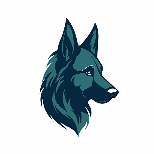 A vector logo of a German Shepherd for a dog grooming business, simple, memorable, competent, reliable, hard-working, successful, intelligent, blue, dark green
