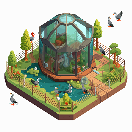 cartoon vector isometric image of bird enclosure, transparent background