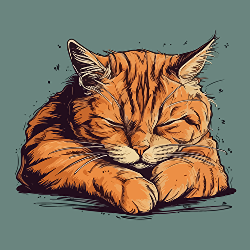 vector art style, tired cat, in the style of Michael Parks