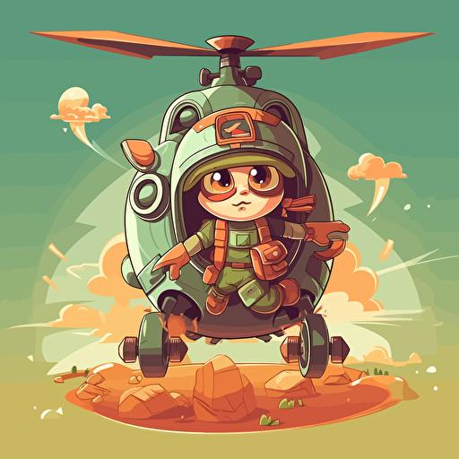 gaming cartoon style, soldier holding AT launcher jumping out of the helicopter "MH little Bird", vector art