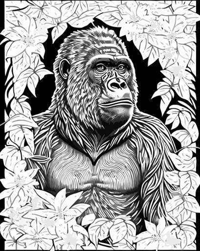 Coloring page for adults, mandala gorilla, no text, high detail, lineart, vector, no shading,