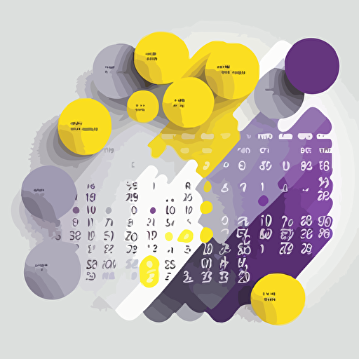 Modern, vector illustration of simplistic futuristic calendar. In colors purple, yellow, gray and white.