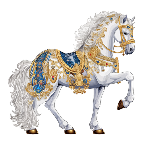 royal white horse with embroideried saddle illustration vector drawing white background v5.1