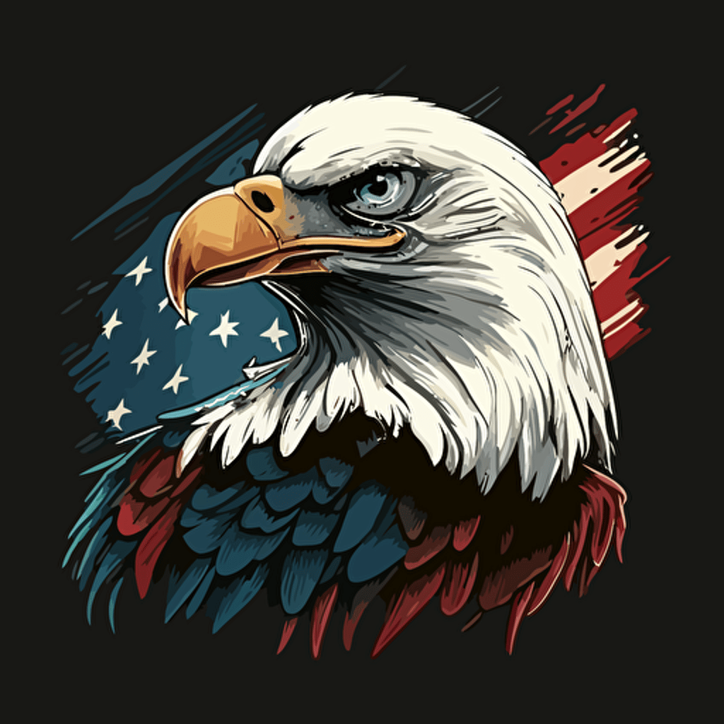 cartoon bald eagle with american flag vector style