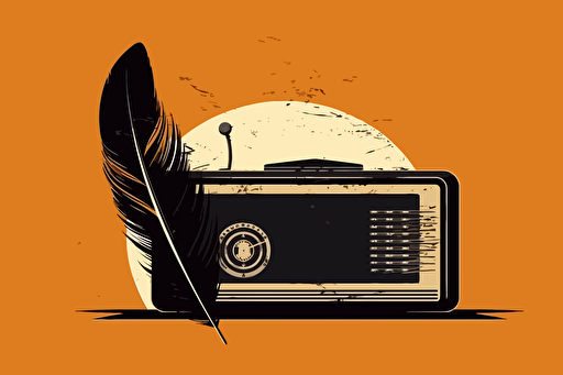 modern radio, a single feather in the background, retro style, simple, vector, illustration, minimalist