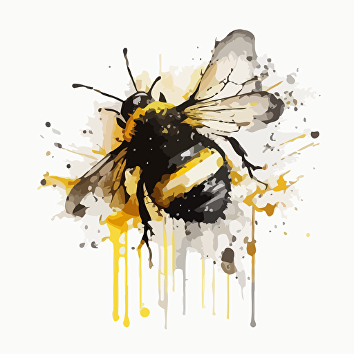 bumble bee, water colours, vector art, minimilistic, pure white background