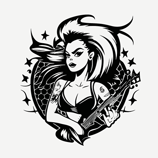 punk rock mermaid, vector logo, vector art, emblem, simple cartoon, 2d, no text, white background