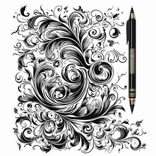 a sheet of multiple black pen on white paper, flat vector, page break ornaments, flourishes