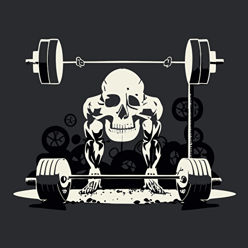 deadlift bar with weights, vector style, black and white