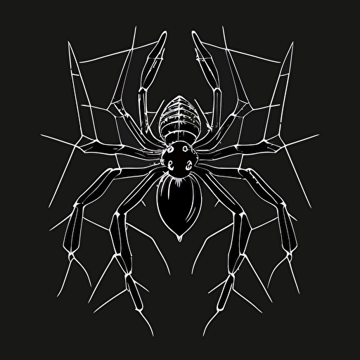 black and white, modern, simple, minimalistic spider with hops body, flat 2d, line, vector