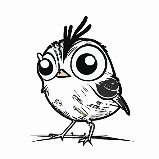 cute bird in farm, big cute eyes, pixar style, simple outline and shapes, coloring page black and white comic book flat vector, white background