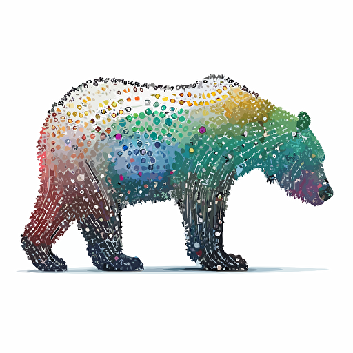 Pride bear made out of connected dots, vector art, ink, white background