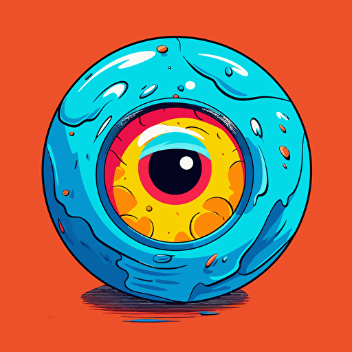 giant eyeball by tim lahan, flat colors, 3/4 pose, 2d vector art