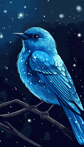a drawing of a blue bird with stars around it, vector art by Muggur, featured on deviantart, auto-destructive art, flat shading, shiny, official art