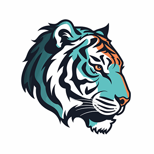 left profile of tiger, scary logo, 5 colors, vector, black outline