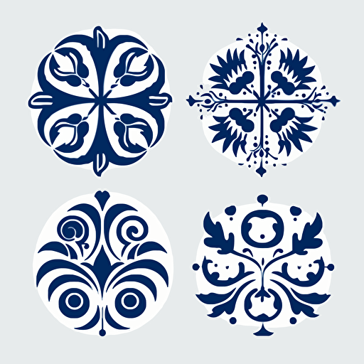 4 different ottoman luck symbol drawing dark blue and white vector design , white backgroun v5.1
