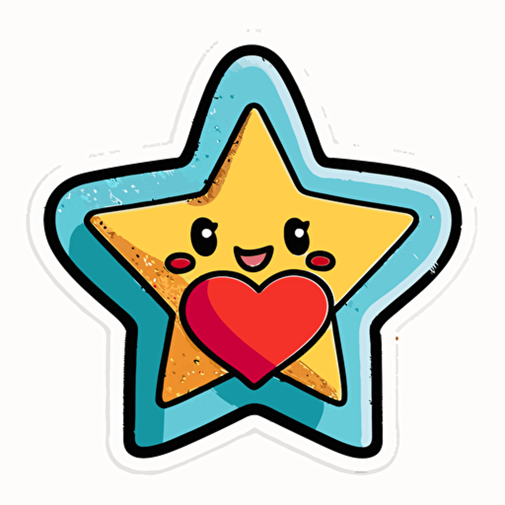 cut sticker of star mascot and heart mascot, flat colors simple vectors