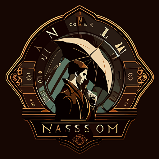 logo vector store men, horloge, vitesse, parapluie, art deco style