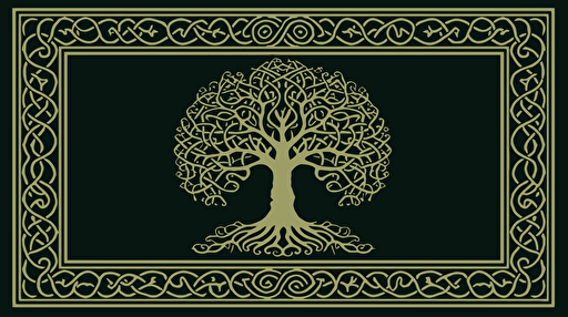 Celtic Tree of life rectangle rug design, simple shapes, spooky theme, vector, bordered, fill frame
