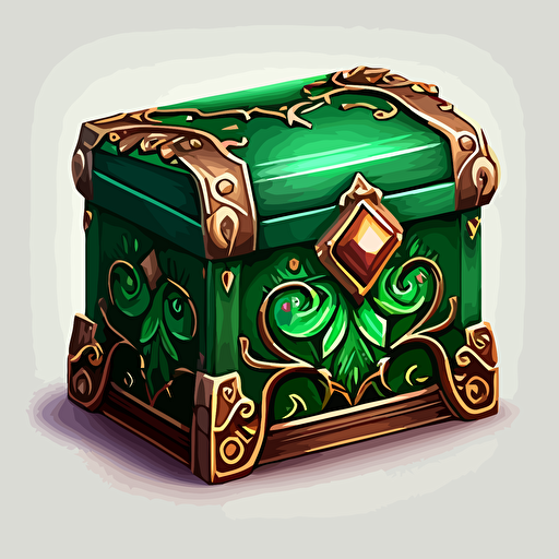 green esmerald Jewerly box, closed, icon, hand painted, vectorial, design sheets for a game