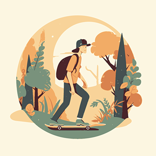 A young man skater walking through the forest, flat illustration, illustration vector, vector illustration