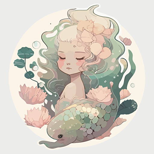 pretty pastel mermaid, art by Amy Sol, sticker art, vector on white background