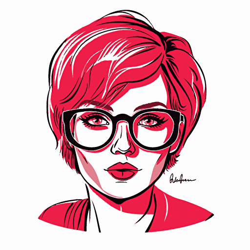 very simple vector logo for a fashion vlogger I have red very short hair but very cute, with glasses in pink no background