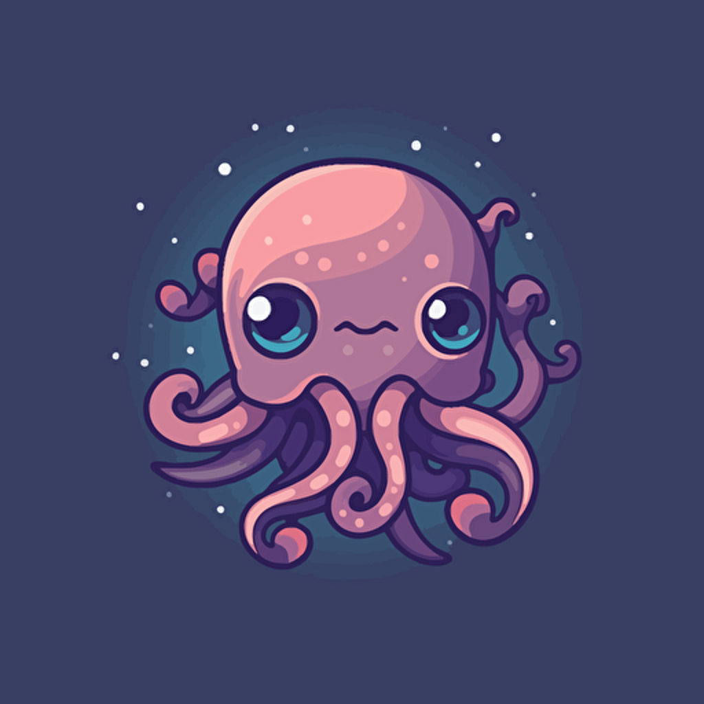 flat 2d vector logo of a cute octopus, muted purple and blue colors, 80s,galaxy-inspired