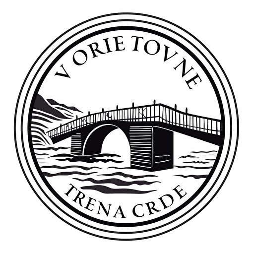 a company logo featuring a Roman bridge silhouette, symbolizing the challenge of venturing into a new world. Incorporate elements that evoke a sense of exploration, innovation, and determination, simple 2d vector art, White background, no shadow