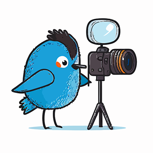 a very cute apus apus taking photos with a DSLR on a tripod, vector image, simple, three color, blue, black, white