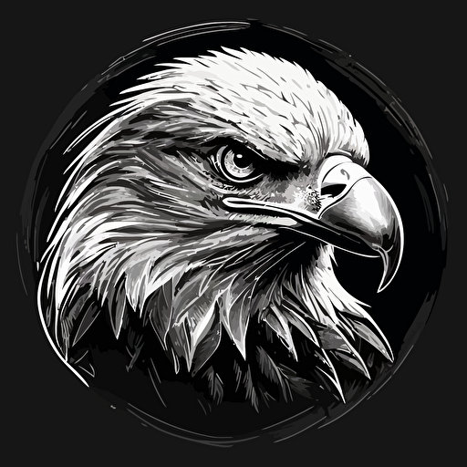 an eagle head vectorized drwing in black and white in a circular shape