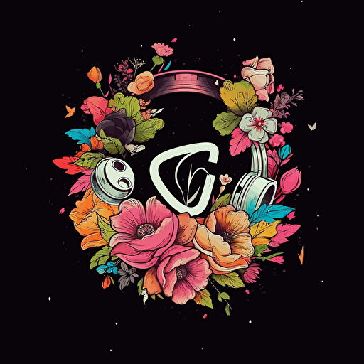 'dj casanova' logo, flowers, music, vector
