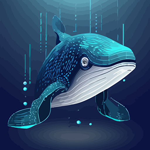 a cybernetic whale mascot for a blockchain technology and cryptocurrency company, simple, vector art, 2D design