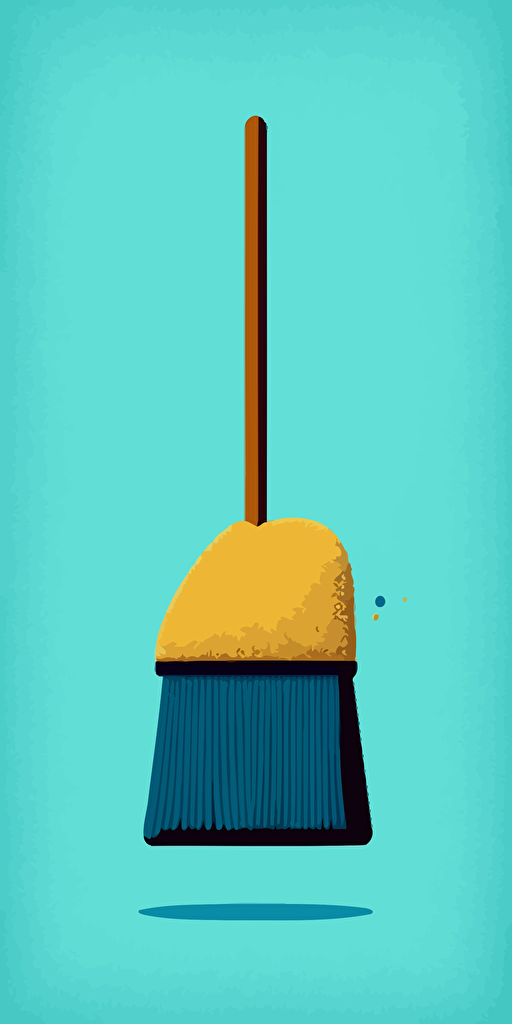 minimalist vector illustration of a broom and sponge ::