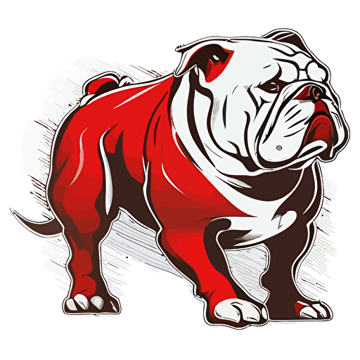 white-bulldog, vector logo, wearing red football jersey, facing to the right and looking up,