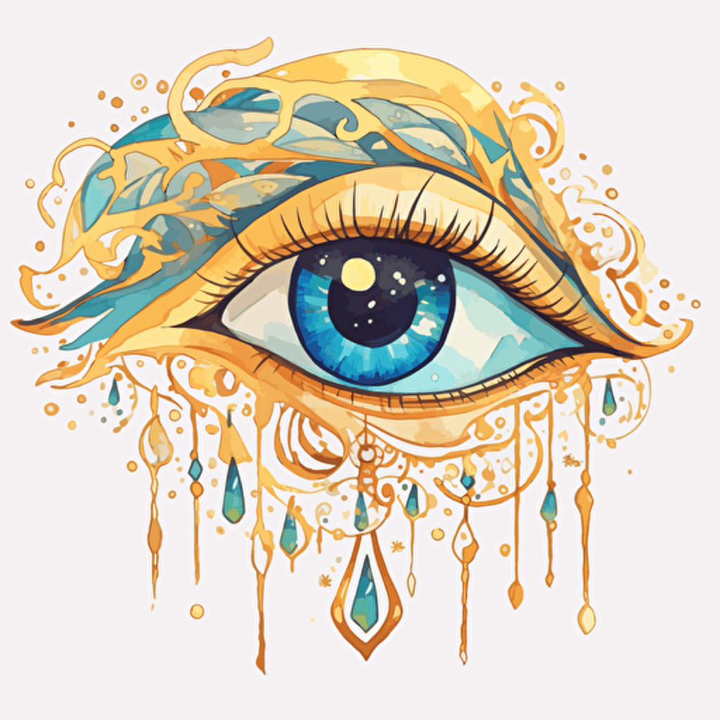 stickers, eye of horus, in the style of rococo whimsy, light blue and light gold, pop inspo, water paint drops, blink-and-you-miss-it detail, florence harrison, sparklecore, transparent background, 8 pieces per photo, vector