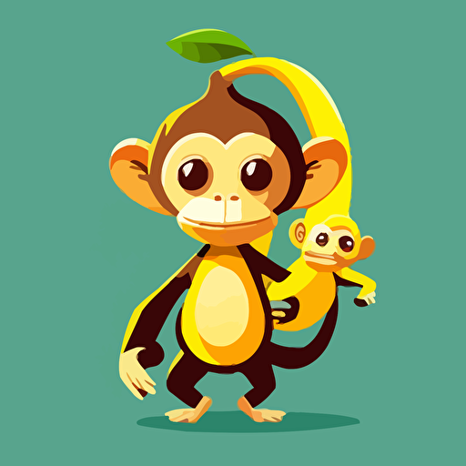 an anthropomorphic banana holding a monkey, vector art ,