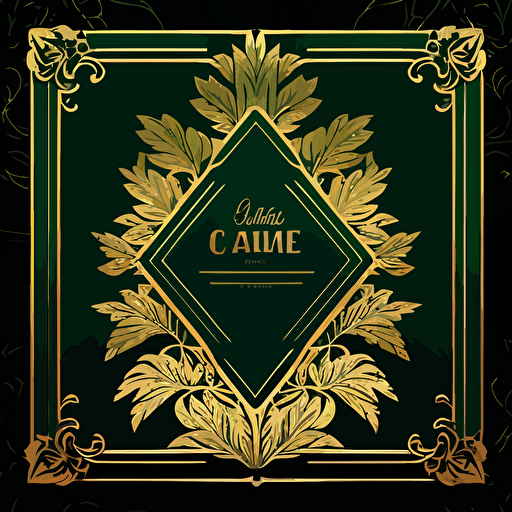 call card template golden ornate frame with two green marijuana leaves, in the style of gail simone, luxurious wall hangings, lettering mastery, carl kleiner, vector art style, karol bak, strong linear elements