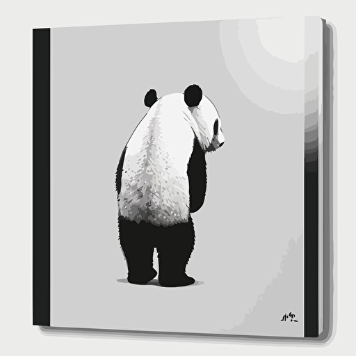 a panda from behind black and white simple vector minimal
