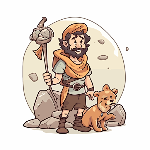 David and Goliath, David holding a sling and stones, STICKER, calm and peaceful mood, earthen colors, in the style of Nerfect, CONTOUR, VECTOR, WHITE BACKGROUND, high detail,
