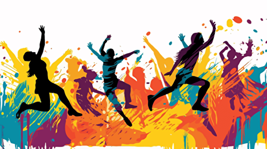 vector illustration of a jumping and dancing around in vivid colors
