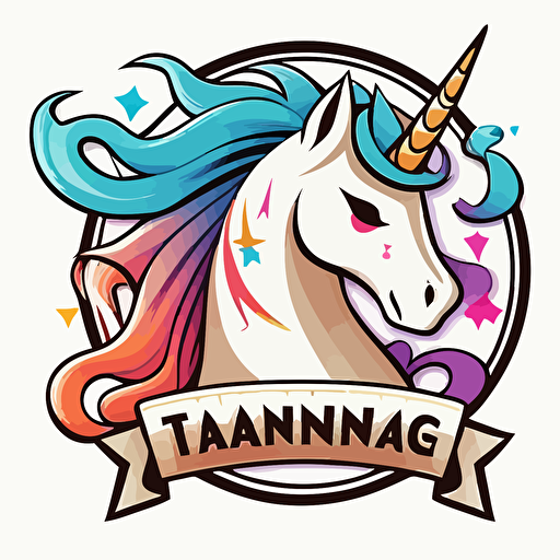 colorful, logo of tournaments, Magic the gathering, kawaii, contour, vector, white background, unicorn