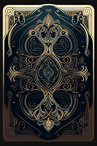 A card back, in an ornate Victorian outline style, [Two colors]. The card back should have a unique design, with elements of fluidity and movement, Flat with no shadow, no script, horizontal symmetry, while still maintaining a cohesive look and feel throughout the deck. Two circles in the middle. Symmetrical design. The overall design should evoke a sense of tranquility, The final product should be high-quality, vector artwork, suitable for printing on the backs of standard playing cards.