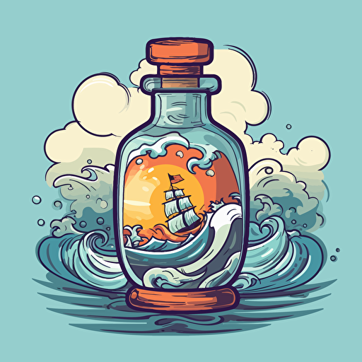 open sea bottle, cartoon, vector style