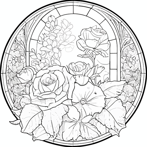 stained glass vector png flower and roses for coloring