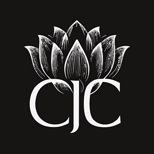 simple modern iconic logo of a lotus flower with the letters C B , white vector on black background