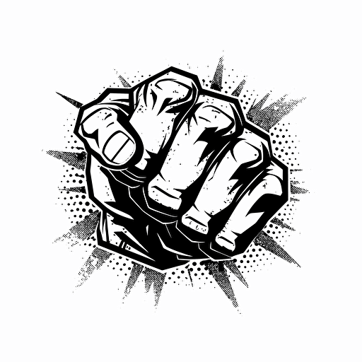 cyber fist, very simple, black and white, vector